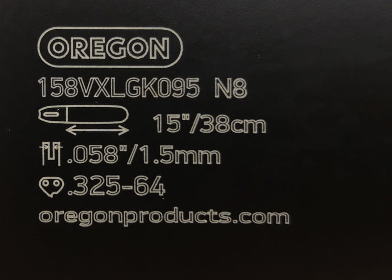 Oznaczenia na prowadnicy Oregon 158VXLGK095